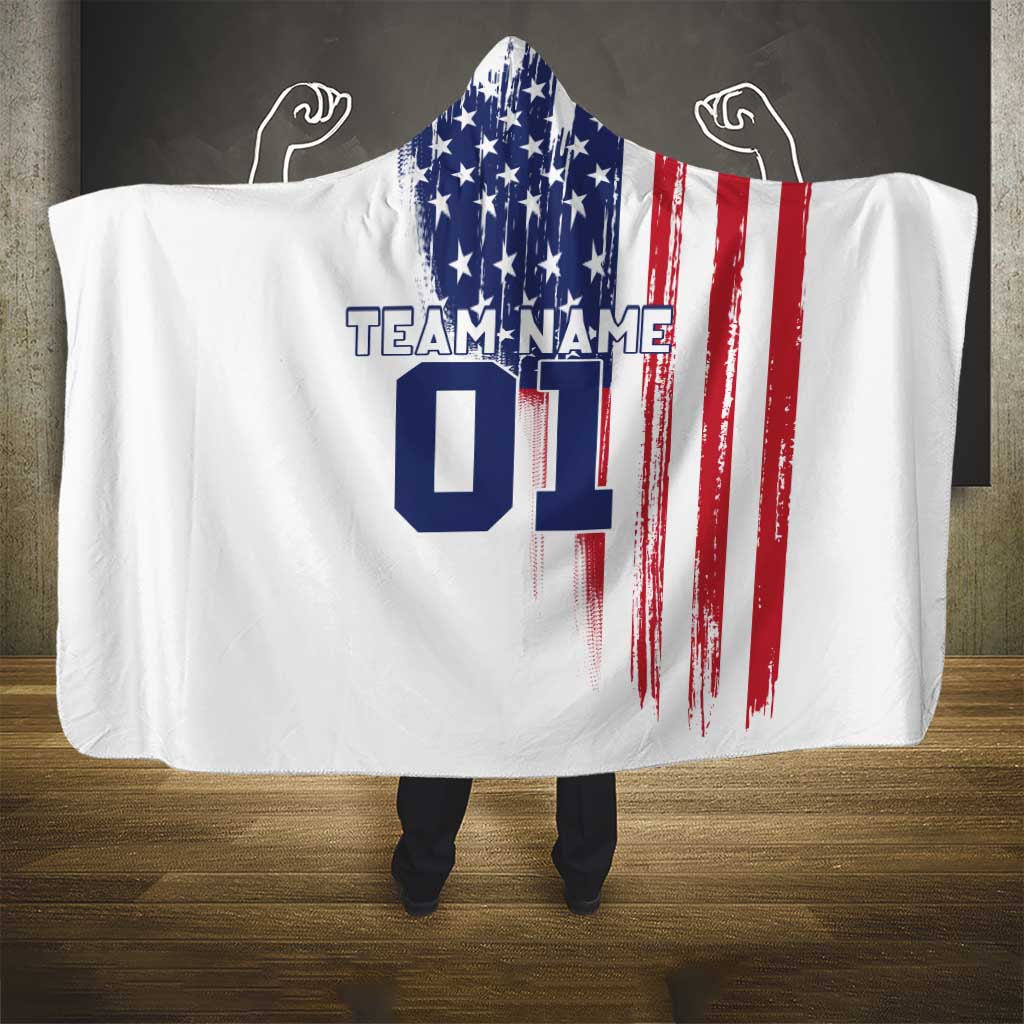 Motocross Rider Graphic Dirtbike Racing Hooded Blanket with Distressed American Flag and Custom Number - Wonder Print Shop