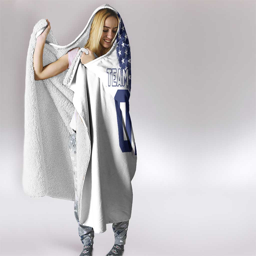 Motocross Rider Graphic Dirtbike Racing Hooded Blanket with Distressed American Flag and Custom Number - Wonder Print Shop