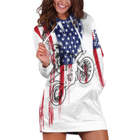 Motocross Rider Graphic Dirtbike Racing Hoodie Dress with Distressed American Flag and Custom Number - Wonder Print Shop
