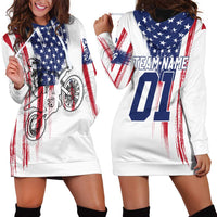 Motocross Rider Graphic Dirtbike Racing Hoodie Dress with Distressed American Flag and Custom Number - Wonder Print Shop