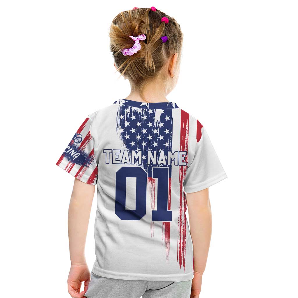 Motocross Rider Graphic Dirtbike Racing Kid T Shirt with Distressed American Flag and Custom Number - Wonder Print Shop