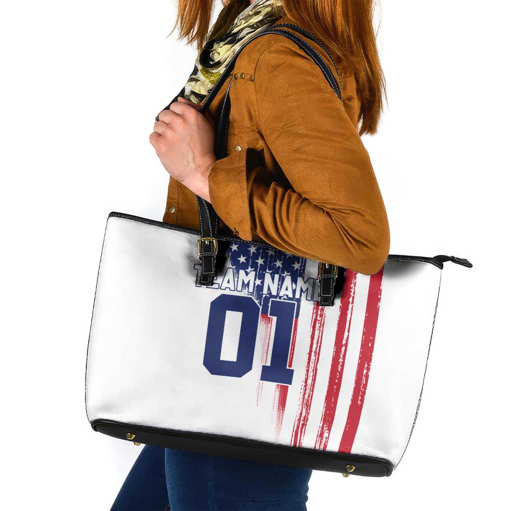 Motocross Rider Graphic Dirtbike Racing Leather Tote Bag with Distressed American Flag and Custom Number - Wonder Print Shop