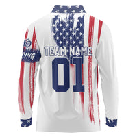Motocross Rider Graphic Dirtbike Racing Long Sleeve Polo Shirt with Distressed American Flag and Custom Number - Wonder Print Shop