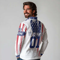 Motocross Rider Graphic Dirtbike Racing Long Sleeve Polo Shirt with Distressed American Flag and Custom Number - Wonder Print Shop