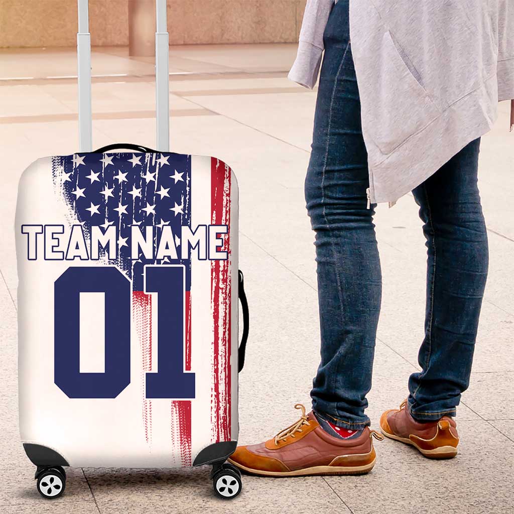 Motocross Rider Graphic Dirtbike Racing Luggage Cover with Distressed American Flag and Custom Number - Wonder Print Shop
