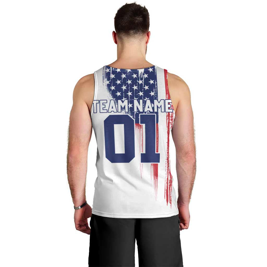 Motocross Rider Graphic Dirtbike Racing Men Tank Top with Distressed American Flag and Custom Number - Wonder Print Shop