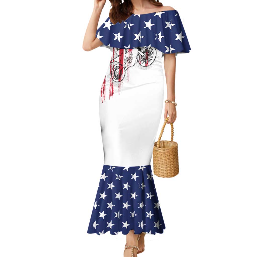 Motocross Rider Graphic Dirtbike Racing Mermaid Dress with Distressed American Flag and Custom Number - Wonder Print Shop