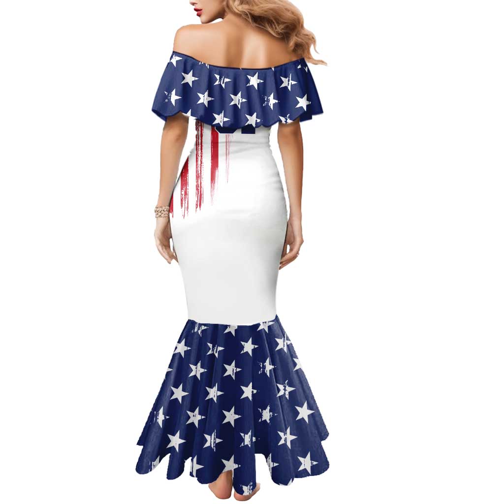 Motocross Rider Graphic Dirtbike Racing Mermaid Dress with Distressed American Flag and Custom Number - Wonder Print Shop