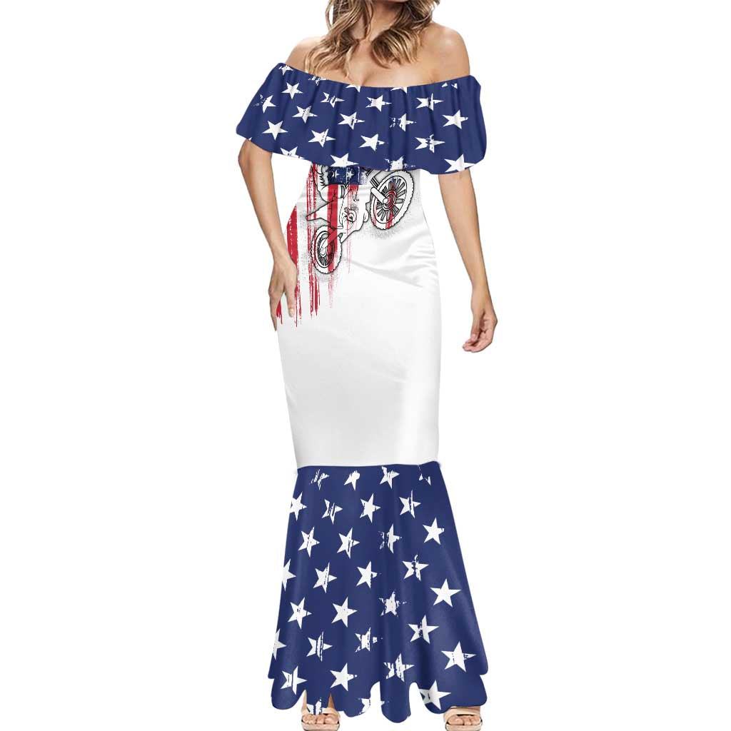 Motocross Rider Graphic Dirtbike Racing Mermaid Dress with Distressed American Flag and Custom Number - Wonder Print Shop
