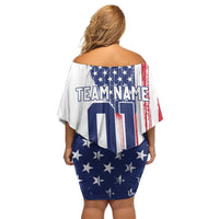 Motocross Rider Graphic Dirtbike Racing Off Shoulder Short Dress with Distressed American Flag and Custom Number - Wonder Print Shop