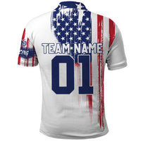Motocross Rider Graphic Dirtbike Racing Polo Shirt with Distressed American Flag and Custom Number - Wonder Print Shop