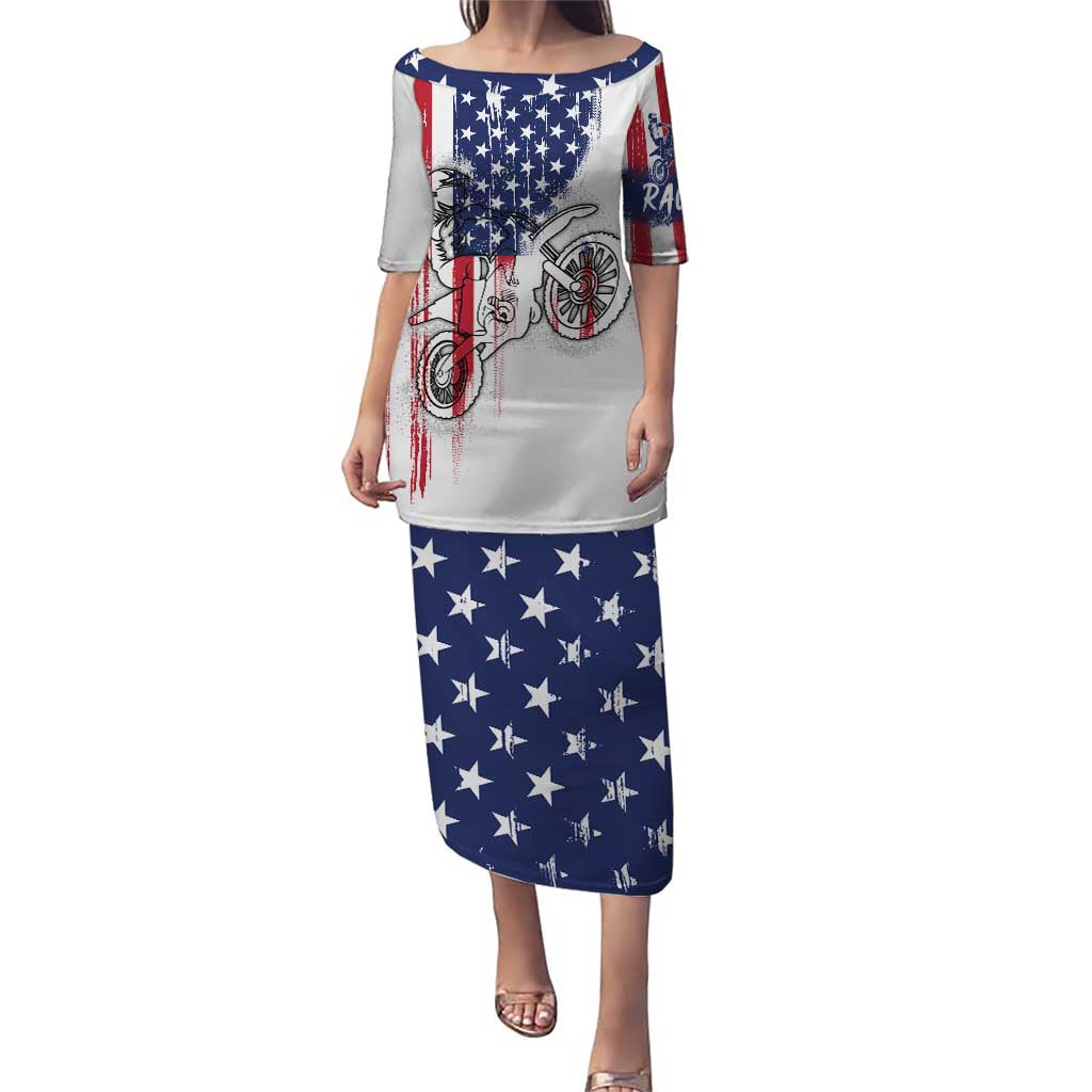 Motocross Rider Graphic Dirtbike Racing Puletasi with Distressed American Flag and Custom Number - Wonder Print Shop