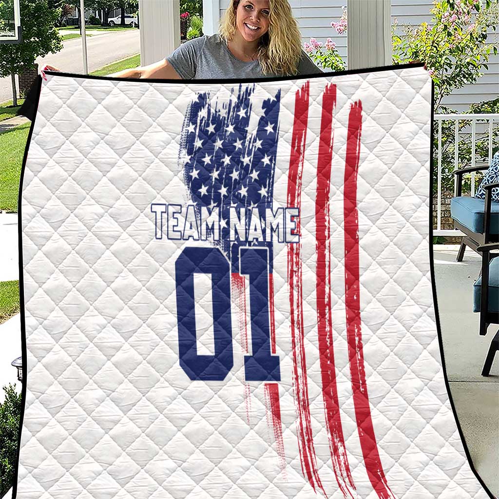 Motocross Rider Graphic Dirtbike Racing Quilt with Distressed American Flag and Custom Number - Wonder Print Shop