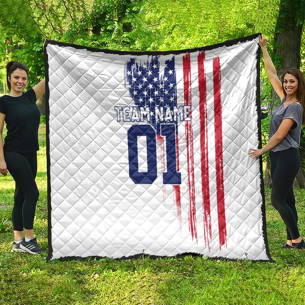 Motocross Rider Graphic Dirtbike Racing Quilt with Distressed American Flag and Custom Number - Wonder Print Shop