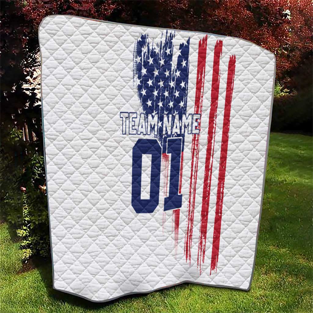 Motocross Rider Graphic Dirtbike Racing Quilt with Distressed American Flag and Custom Number - Wonder Print Shop