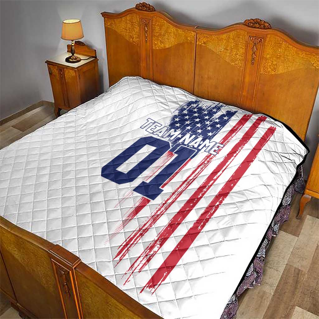 Motocross Rider Graphic Dirtbike Racing Quilt with Distressed American Flag and Custom Number - Wonder Print Shop