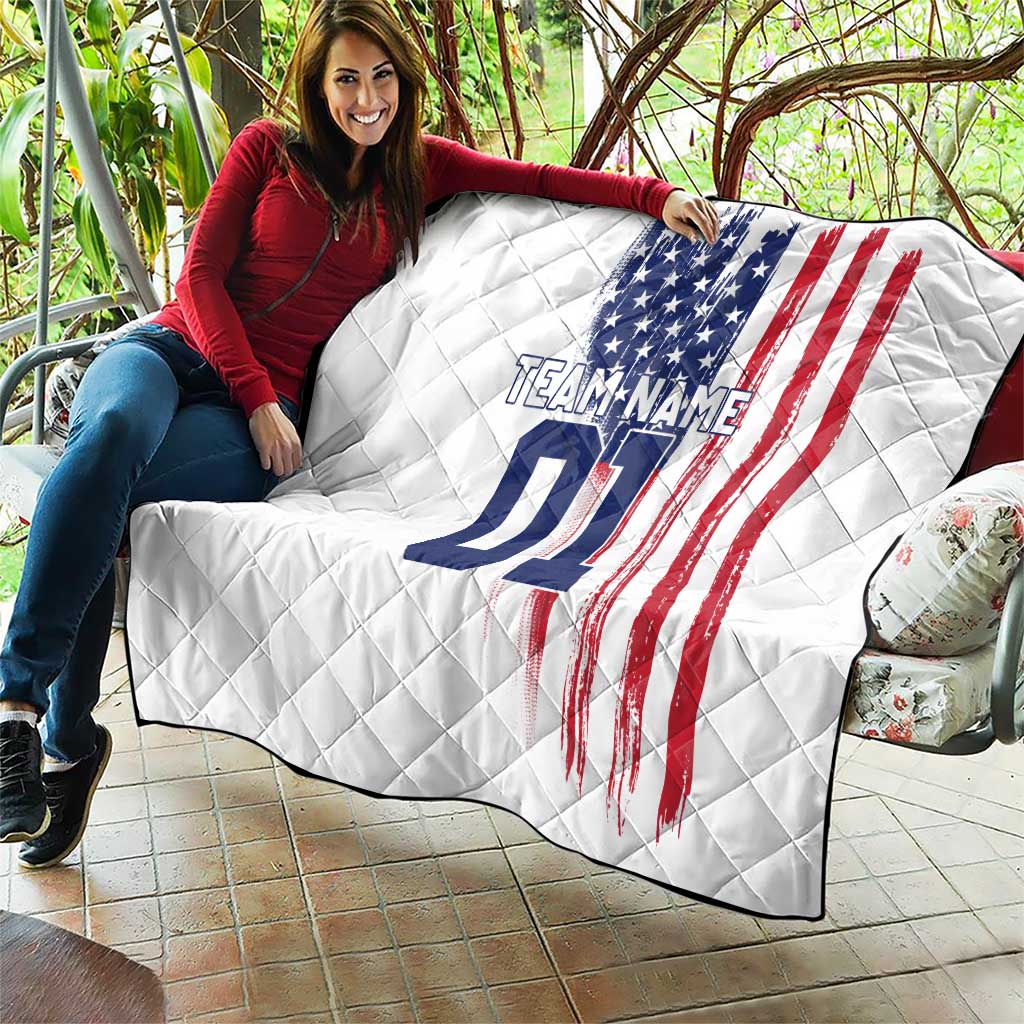 Motocross Rider Graphic Dirtbike Racing Quilt with Distressed American Flag and Custom Number - Wonder Print Shop