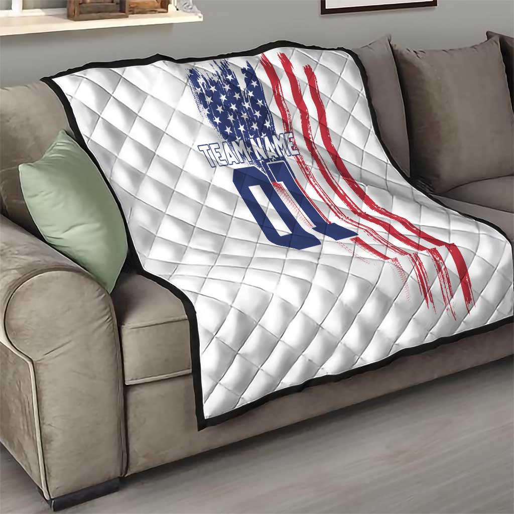 Motocross Rider Graphic Dirtbike Racing Quilt with Distressed American Flag and Custom Number - Wonder Print Shop