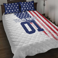 Motocross Rider Graphic Dirtbike Racing Quilt Bed Set with Distressed American Flag and Custom Number - Wonder Print Shop