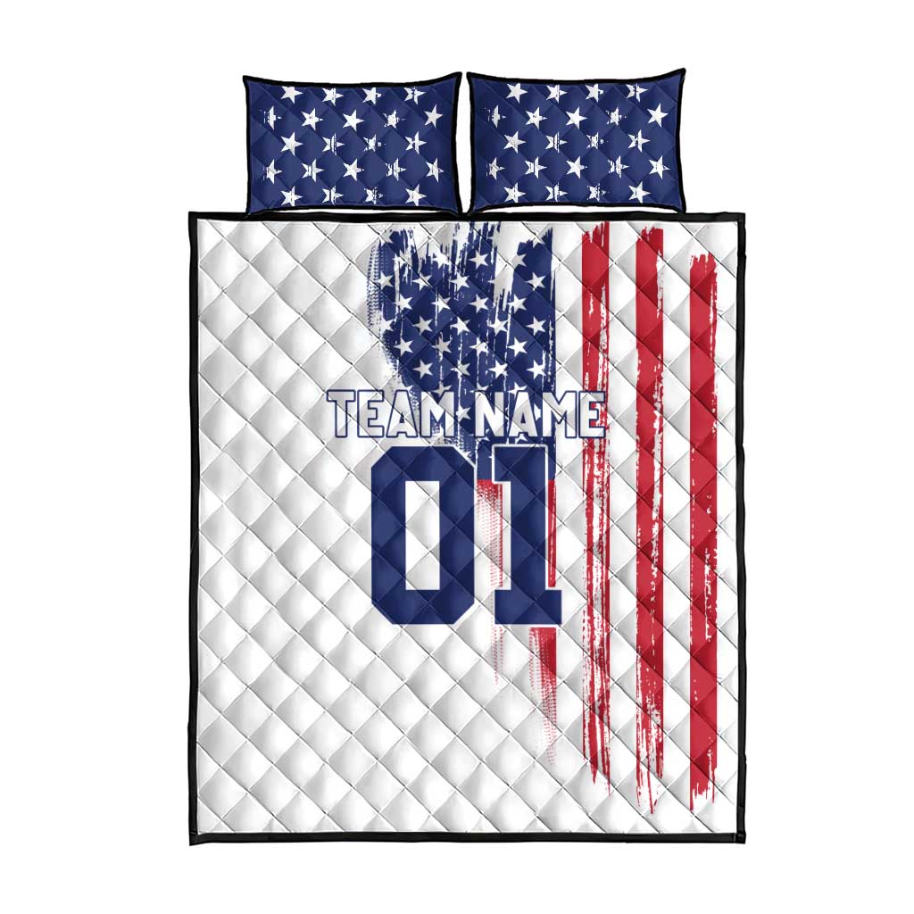 Motocross Rider Graphic Dirtbike Racing Quilt Bed Set with Distressed American Flag and Custom Number - Wonder Print Shop