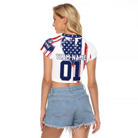 Motocross Rider Graphic Dirtbike Racing Raglan Cropped T Shirt with Distressed American Flag and Custom Number - Wonder Print Shop