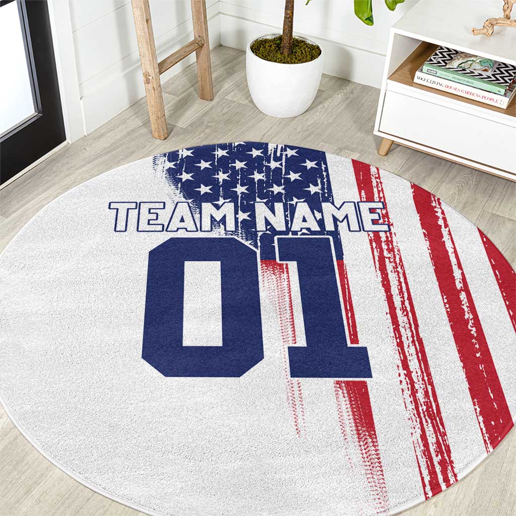 Motocross Rider Graphic Dirtbike Racing Round Carpet with Distressed American Flag and Custom Number - Wonder Print Shop