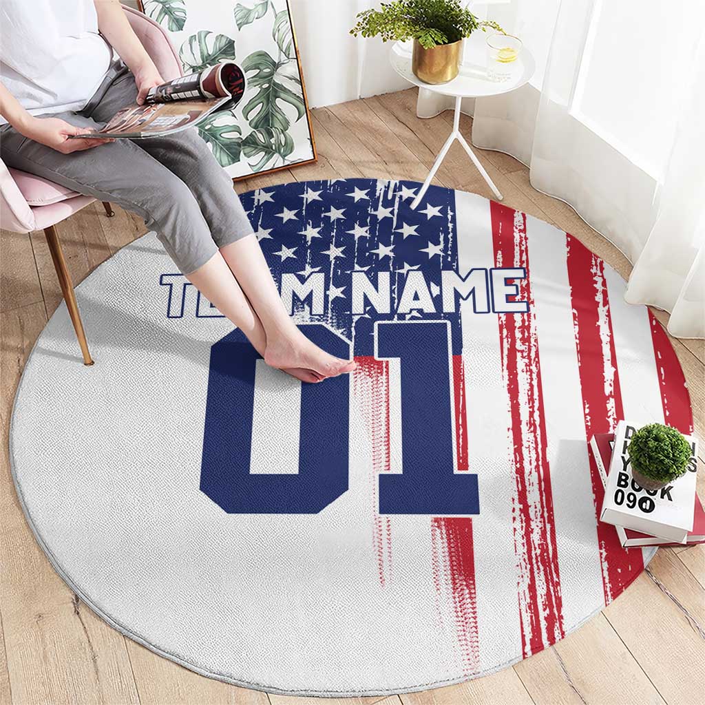 Motocross Rider Graphic Dirtbike Racing Round Carpet with Distressed American Flag and Custom Number - Wonder Print Shop