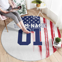 Motocross Rider Graphic Dirtbike Racing Round Carpet with Distressed American Flag and Custom Number - Wonder Print Shop