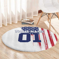 Motocross Rider Graphic Dirtbike Racing Round Carpet with Distressed American Flag and Custom Number - Wonder Print Shop