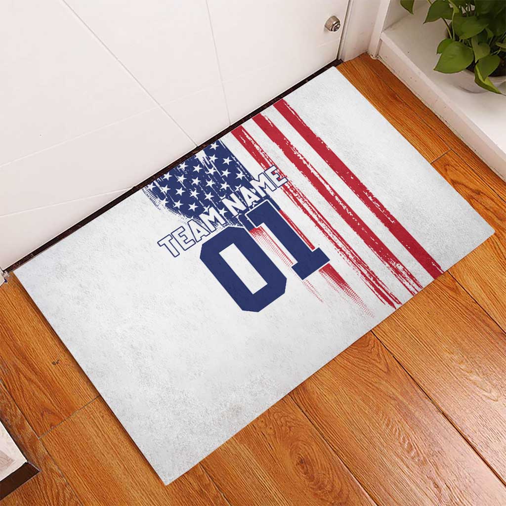 Motocross Rider Graphic Dirtbike Racing Rubber Doormat with Distressed American Flag and Custom Number - Wonder Print Shop