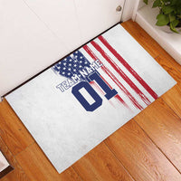Motocross Rider Graphic Dirtbike Racing Rubber Doormat with Distressed American Flag and Custom Number - Wonder Print Shop