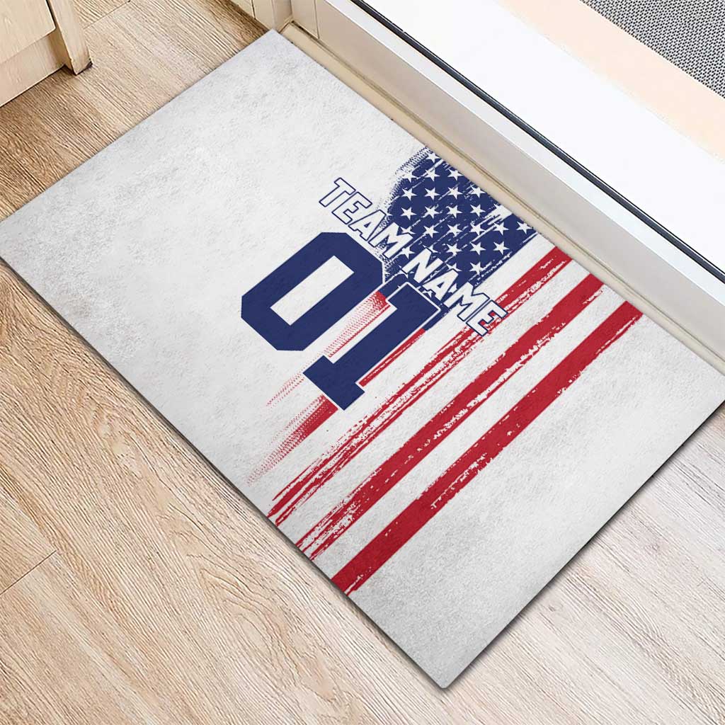 Motocross Rider Graphic Dirtbike Racing Rubber Doormat with Distressed American Flag and Custom Number - Wonder Print Shop