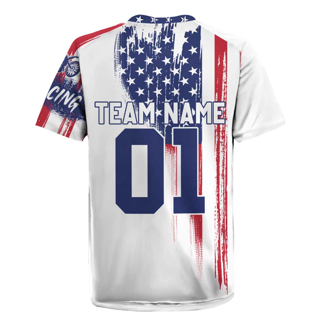Motocross Rider Graphic Dirtbike Racing Rugby Jersey with Distressed American Flag and Custom Number - Wonder Print Shop