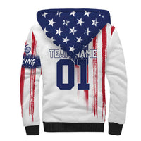 Motocross Rider Graphic Dirtbike Racing Sherpa Hoodie with Distressed American Flag and Custom Number - Wonder Print Shop