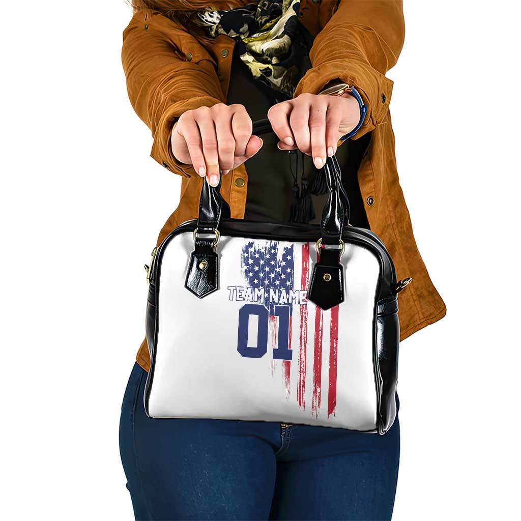 Motocross Rider Graphic Dirtbike Racing Shoulder Handbag with Distressed American Flag and Custom Number - Wonder Print Shop