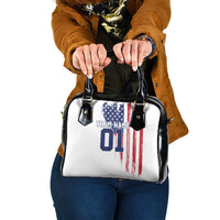 Motocross Rider Graphic Dirtbike Racing Shoulder Handbag with Distressed American Flag and Custom Number - Wonder Print Shop