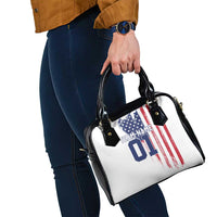 Motocross Rider Graphic Dirtbike Racing Shoulder Handbag with Distressed American Flag and Custom Number - Wonder Print Shop