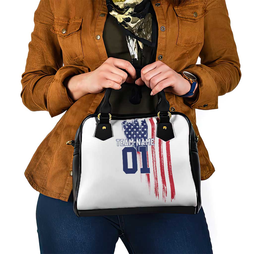 Motocross Rider Graphic Dirtbike Racing Shoulder Handbag with Distressed American Flag and Custom Number - Wonder Print Shop