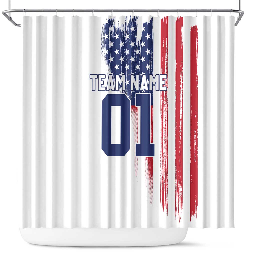 Motocross Rider Graphic Dirtbike Racing Shower Curtain with Distressed American Flag and Custom Number - Wonder Print Shop