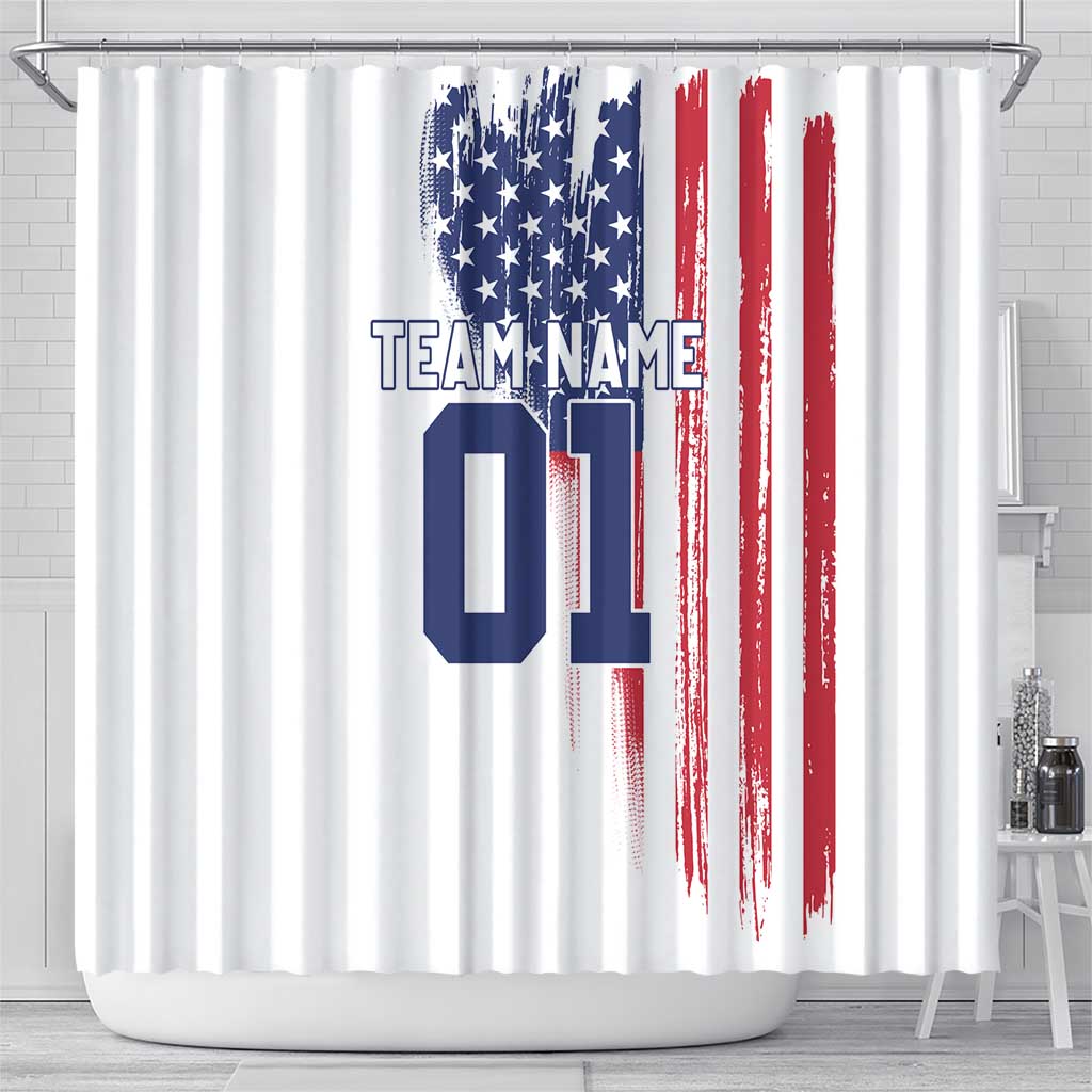Motocross Rider Graphic Dirtbike Racing Shower Curtain with Distressed American Flag and Custom Number - Wonder Print Shop