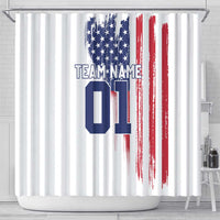 Motocross Rider Graphic Dirtbike Racing Shower Curtain with Distressed American Flag and Custom Number - Wonder Print Shop