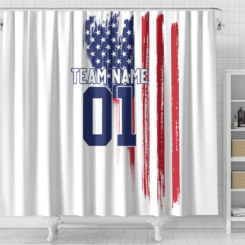 Motocross Rider Graphic Dirtbike Racing Shower Curtain with Distressed American Flag and Custom Number - Wonder Print Shop