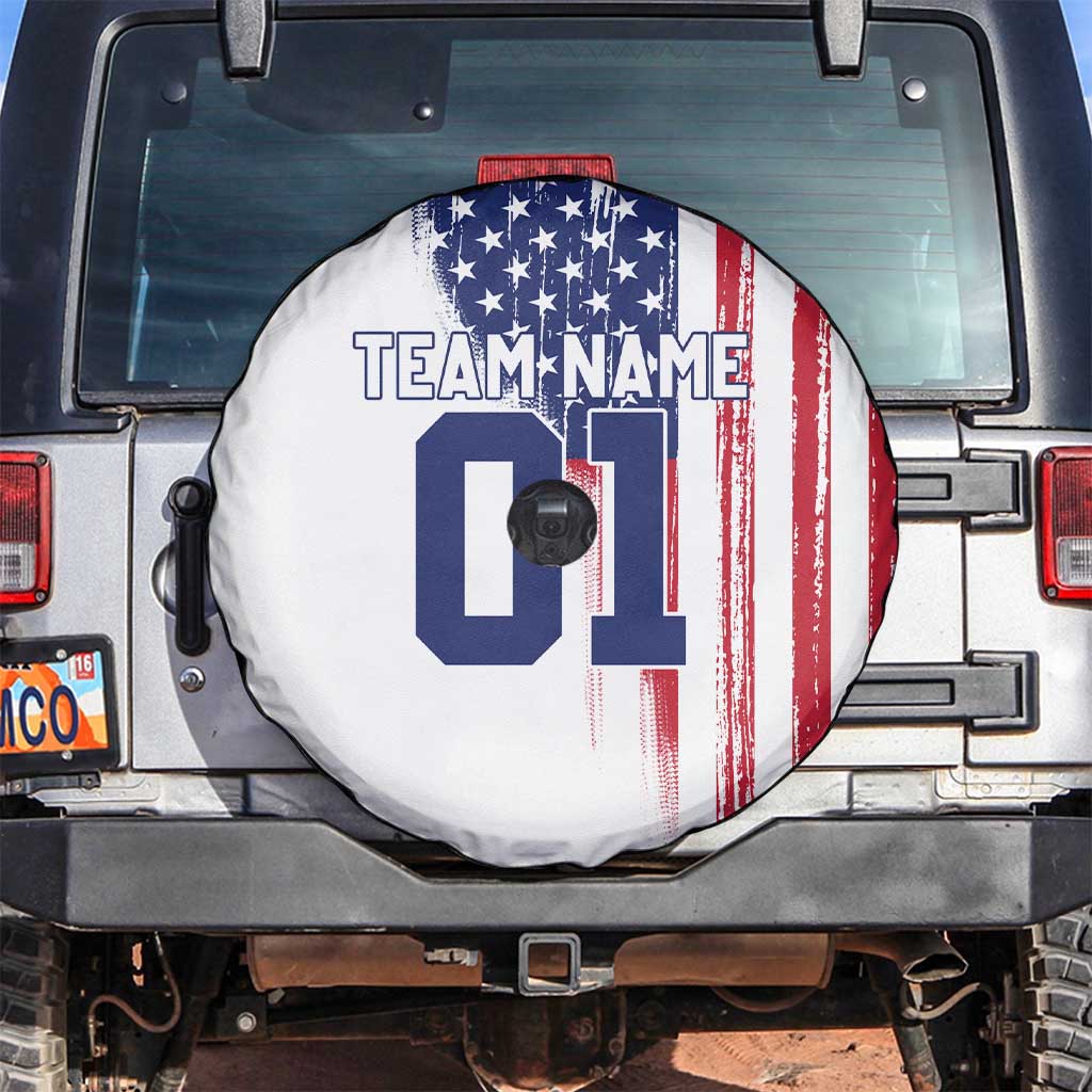 Motocross Rider Graphic Dirtbike Racing Spare Tire Cover with Distressed American Flag and Custom Number - Wonder Print Shop