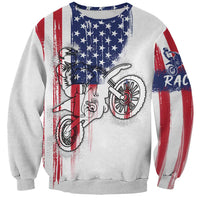 Motocross Rider Graphic Dirtbike Racing Sweatshirt with Distressed American Flag and Custom Number - Wonder Print Shop