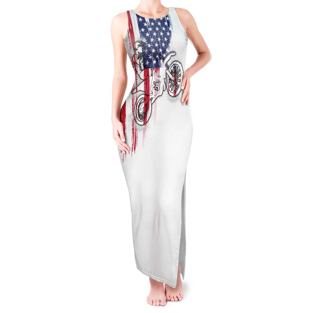 Motocross Rider Graphic Dirtbike Racing Tank Maxi Dress with Distressed American Flag and Custom Number - Wonder Print Shop