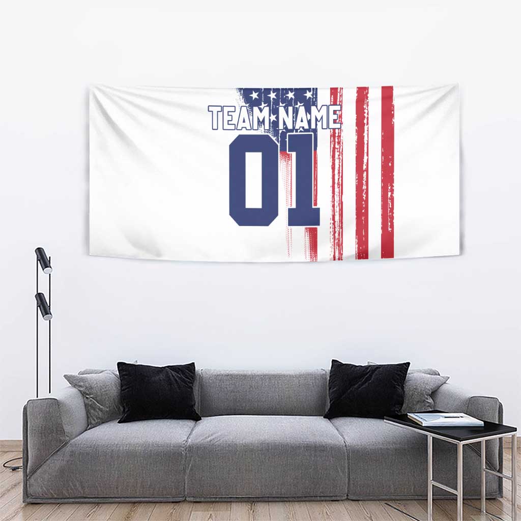 Motocross Rider Graphic Dirtbike Racing Tapestry with Distressed American Flag and Custom Number - Wonder Print Shop