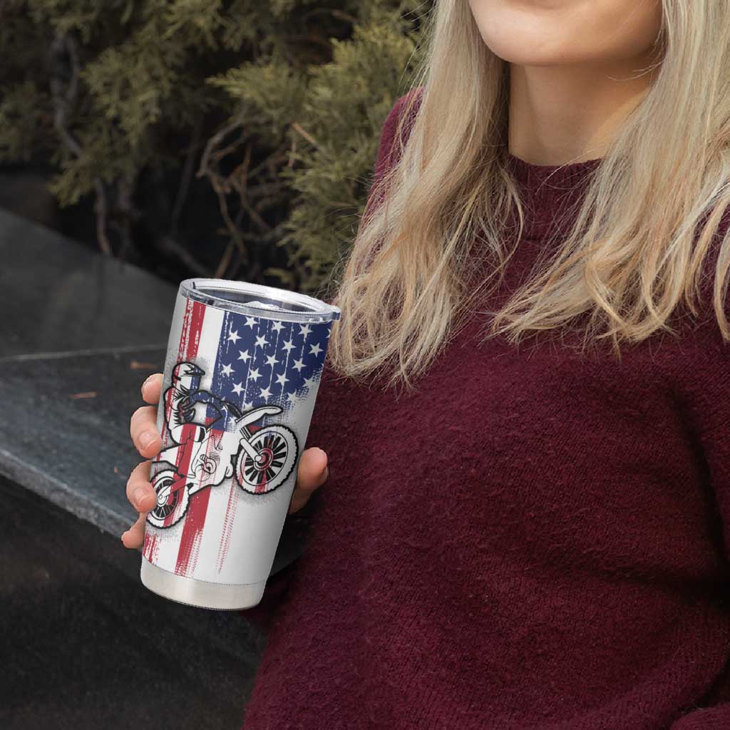 Motocross Rider Graphic Dirtbike Racing Tumbler Cup with Distressed American Flag and Custom Number - Wonder Print Shop