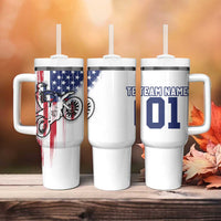 Motocross Rider Graphic Dirtbike Racing Tumbler With Handle with Distressed American Flag and Custom Number - Wonder Print Shop