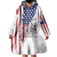 Motocross Rider Graphic Dirtbike Racing Wearable Blanket Hoodie with Distressed American Flag and Custom Number - Wonder Print Shop