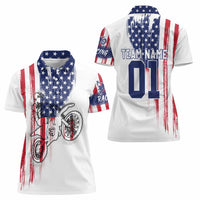 Motocross Rider Graphic Dirtbike Racing Women Polo Shirt with Distressed American Flag and Custom Number - Wonder Print Shop